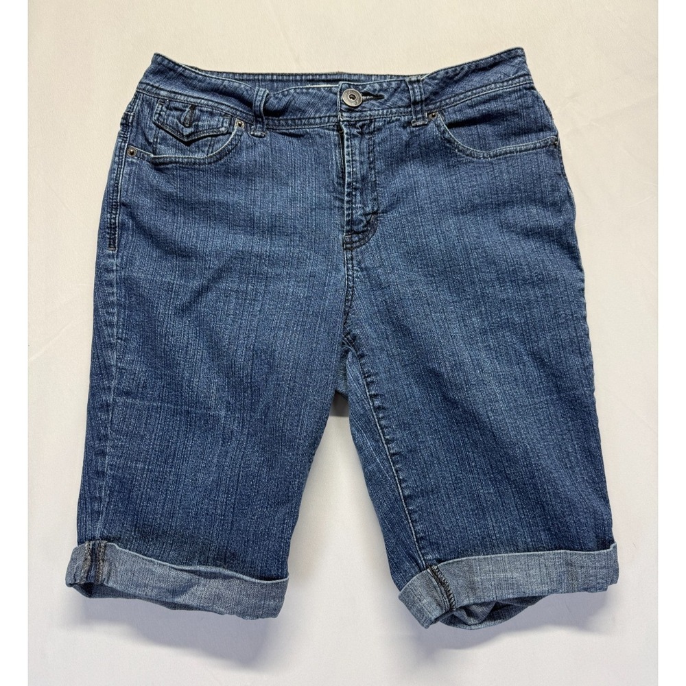 St. John's Bay Bermuda Shorts Womens‎ 10 Blue Denim Stretch Mid Rise Cuffed Hem